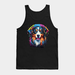 Australian Shepherd Rainy Day With Umbrella Tank Top